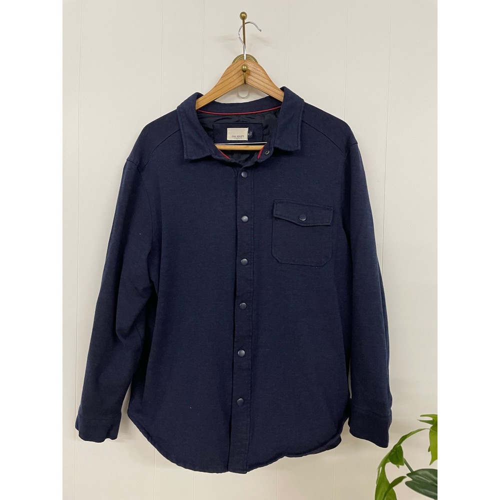 Civil Society Mens XL Navy Blue Lined Snap Front Shirt Jacket Rayon Nylon Blend